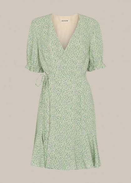 WHISTLES ENGLISH GARDEN WRAP DRESS / green ditsy print dresses - flipped