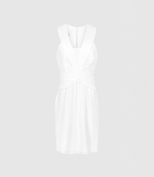 Reiss GWEN RUCHED MINI DRESS WHITE ~ summer party wear - flipped