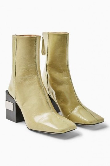 TOPSHOP HARRIS Lime Green Block Boots – chunky heels – square toes - flipped