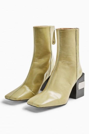 TOPSHOP HARRIS Lime Green Block Boots – chunky heels – square toes