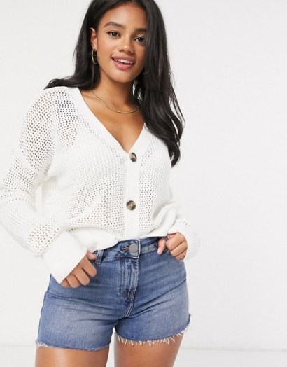 Hollister cropped button detail cardigan in white - flipped