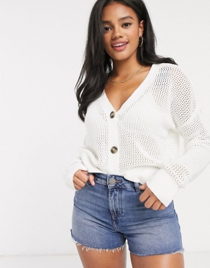 Hollister cropped button detail cardigan in white