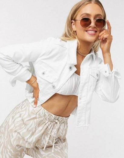 Hollister cropped denim jacket in white - flipped
