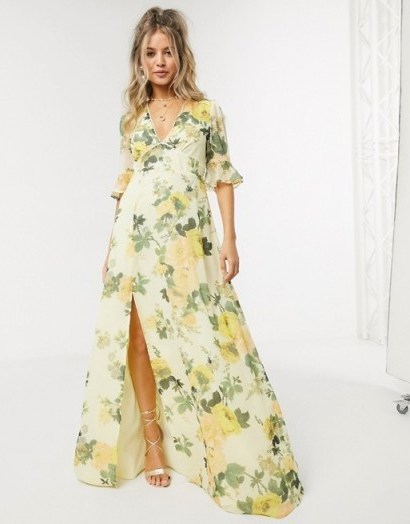 Hope & Ivy maxi tea dress in lemon floral - flipped