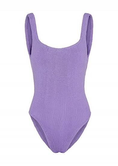 HUNZA G Classic lilac seersucker swimsuit ~ purple swimsuits - flipped