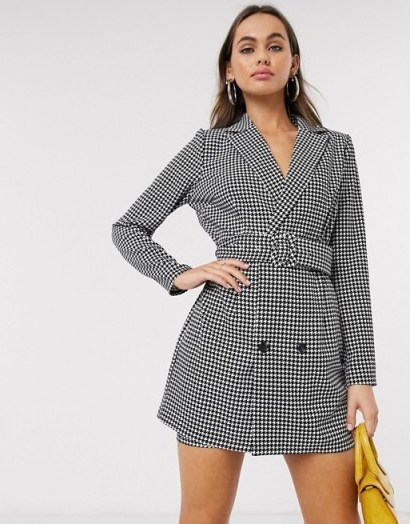 In The Style x Stephsa blazer dress with belt detail in houndstooth print - flipped