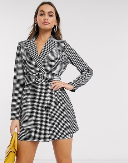 In The Style x Stephsa blazer dress with belt detail in houndstooth print