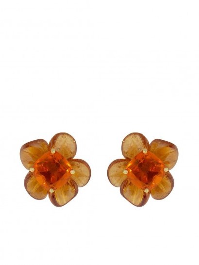 Irene Neuwirth 18kt yellow gold One-Of-A-Kind Tropical Flower opal and garnet studs - flipped
