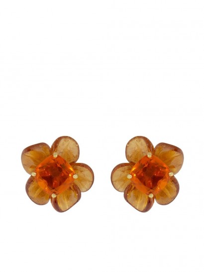 Irene Neuwirth 18kt yellow gold One-Of-A-Kind Tropical Flower opal and garnet studs
