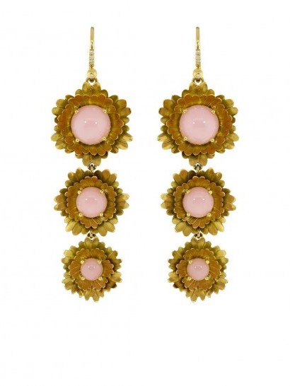 Irene Neuwirth 18kt yellow gold Super Bloom triple flower drop earrings / opal drops - flipped