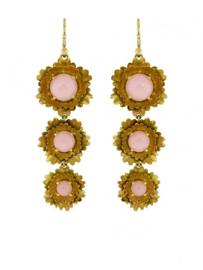Irene Neuwirth 18kt yellow gold Super Bloom triple flower drop earrings / opal drops