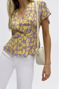 FRENCH CONNECTION ISLANNA CREPE WRAP TOP ~ abstract printed tops