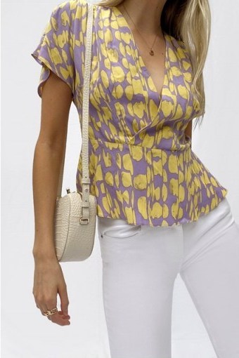 FRENCH CONNECTION ISLANNA CREPE WRAP TOP ~ abstract printed tops - flipped