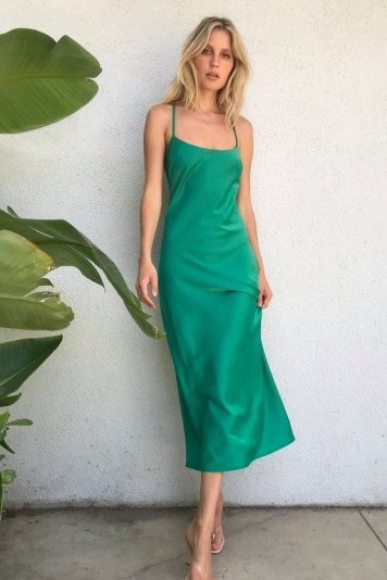 NASTY GAL It Just Flows Satin Midi Dress Bright Green – cross back cami dresses - flipped