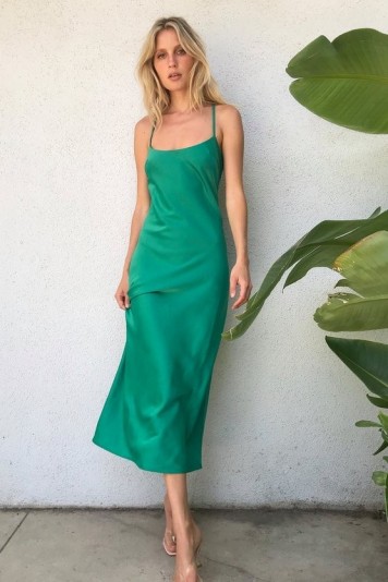NASTY GAL It Just Flows Satin Midi Dress Bright Green – cross back cami dresses