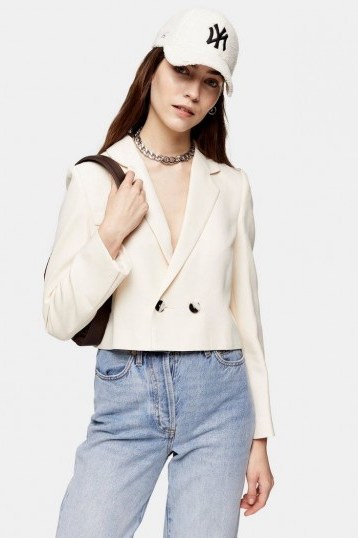 TOPSHOP Ivory Crop Double Breasted Suit Blazer – cropped jacket - flipped