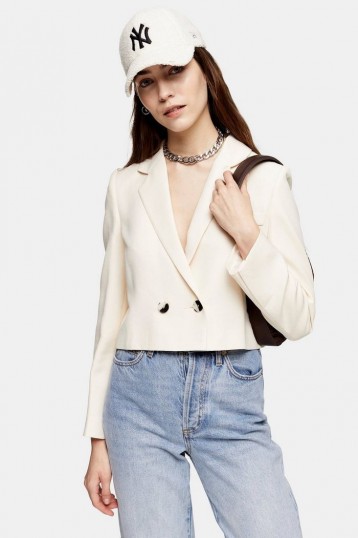 TOPSHOP Ivory Crop Double Breasted Suit Blazer – cropped jacket