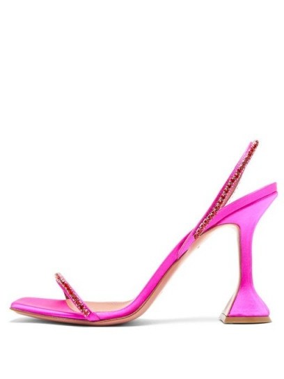 AMINA MUADDI Jade hot-pink gem-embellished satin sandals - flipped