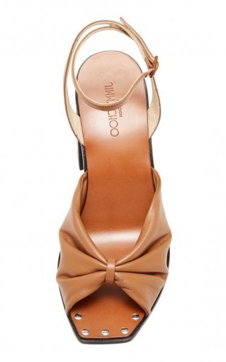 Jimmy Choo Jasie Gathered Leather Sandals ~ front knot block heel sandal - flipped