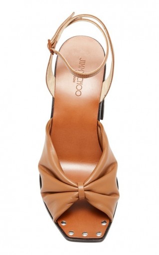 Jimmy Choo Jasie Gathered Leather Sandals ~ front knot block heel sandal