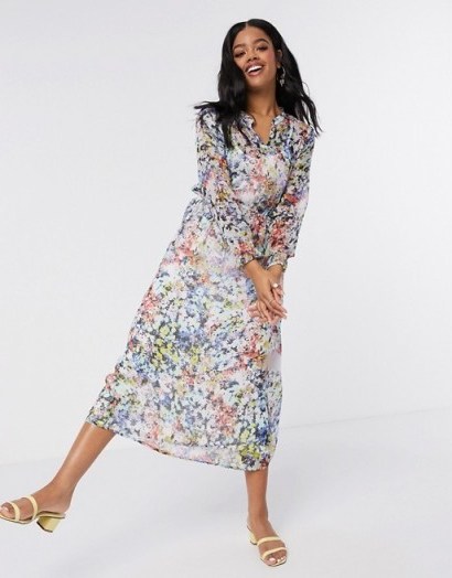 JDY midi shirt dress in smudge floral - flipped