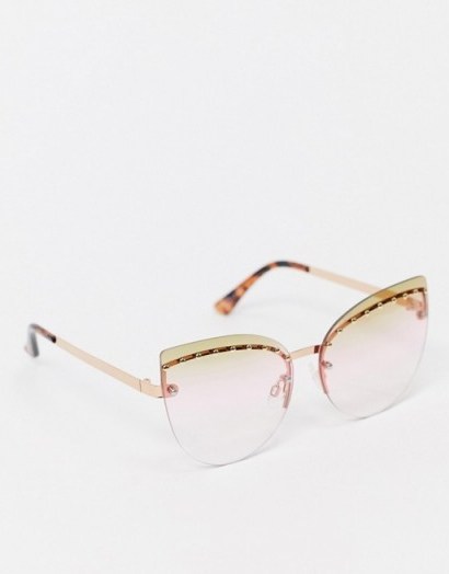 Jeepers Peepers x ASOS cat eye rimless sunglasses in gold with lens embellishment / retro shaped eyewear - flipped