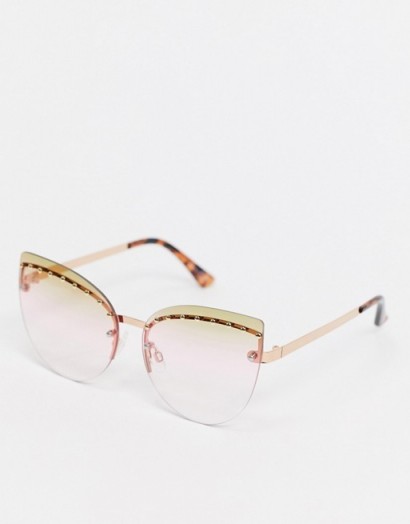Jeepers Peepers x ASOS cat eye rimless sunglasses in gold with lens embellishment / retro shaped eyewear
