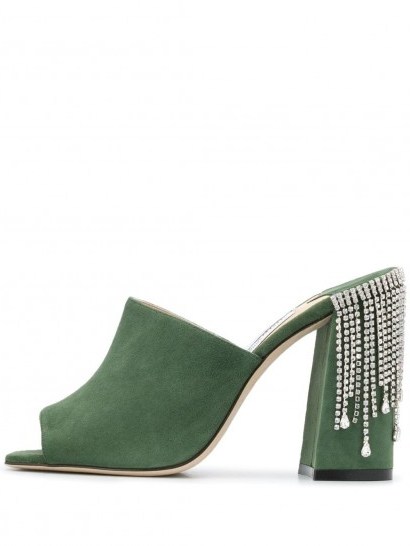Jimmy Choo Baia 100mm mules in cactus green suede - flipped