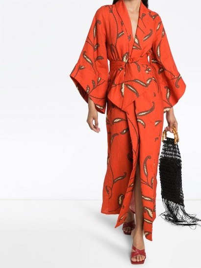 JOHANNA ORTIZ Caoba paisley-print linen kimono / orange kimonos - flipped