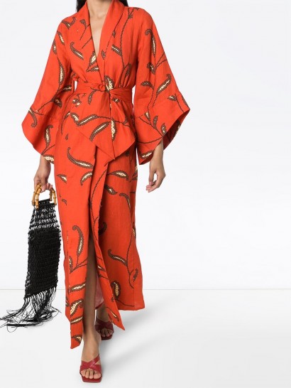 JOHANNA ORTIZ Caoba paisley-print linen kimono / orange kimonos