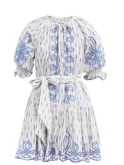 INNIKA CHOO Justine Taiym ramie-ikat mini dress ~ blue and white summer dresses - flipped
