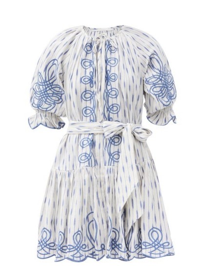 INNIKA CHOO Justine Taiym ramie-ikat mini dress ~ blue and white summer dresses