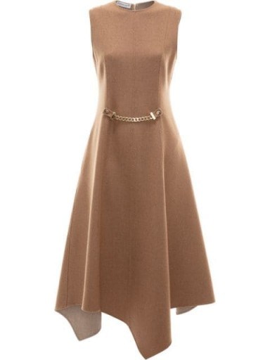 JW Anderson chain detail asymmetric dress in camel brown - flipped