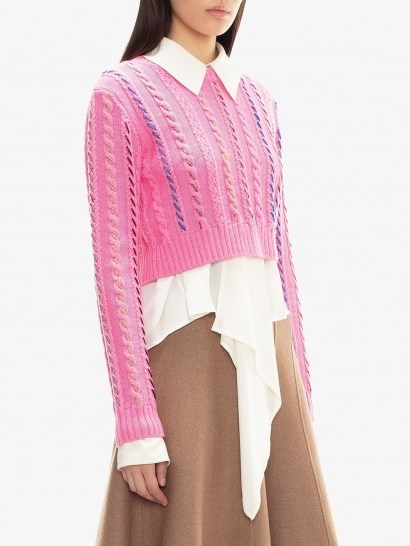 JW Anderson cropped darning crewneck jumper | pink knits - flipped