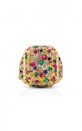 Aisha Baker 18K Yellow Gold Disco Ring ~ chunky multicolored gemstone rings