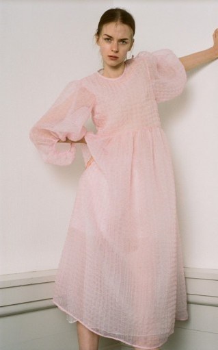 Cecilie Bahnsen Karmen Textured Silk-Blend Chiffon Midi Dress ~ dreamy pink dresses - flipped