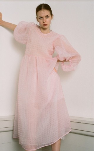 Cecilie Bahnsen Karmen Textured Silk-Blend Chiffon Midi Dress ~ dreamy pink dresses