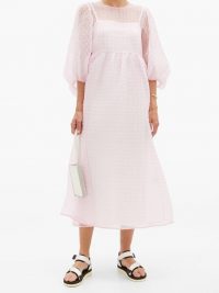 CECILIE BAHNSEN Karmen tie-back puff-sleeve organza midi dress ~ feminine pink summer frock