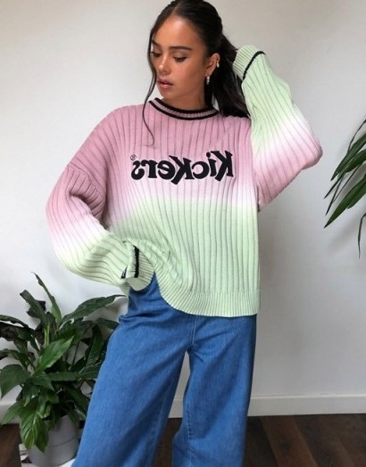 Kickers relaxed jumper with front logo in ombre knit pink green - flipped