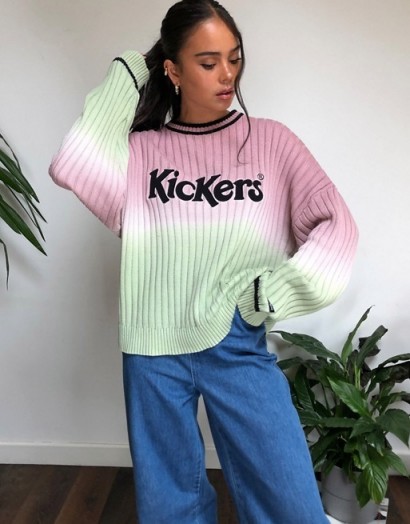 Kickers relaxed jumper with front logo in ombre knit pink green