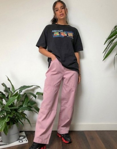 Kickers relaxed utility pants with embroidered pocket logo light pink - flipped
