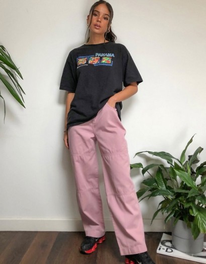 Kickers relaxed utility pants with embroidered pocket logo light pink