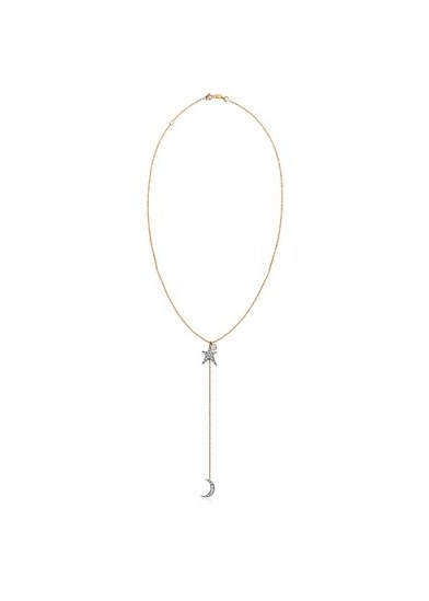 KISMET BY MILKA 14ct rose gold and diamond struck star chain moon lariat necklace ~ longline necklaces - flipped