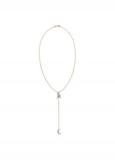 KISMET BY MILKA 14ct rose gold and diamond struck star chain moon lariat necklace ~ longline necklaces