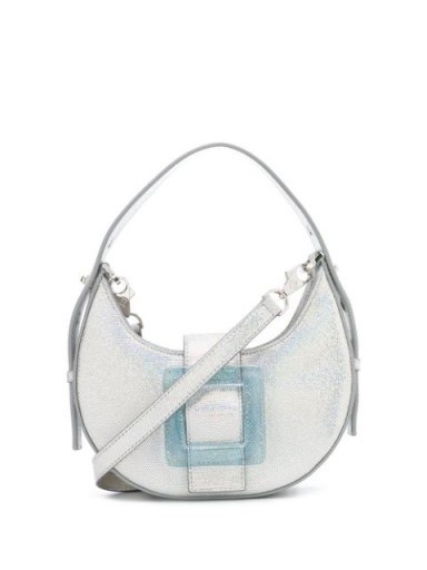 LES PETITS JOUEURS buckle-detail shoulder bag in metallic-silver leather | cute handbags - flipped