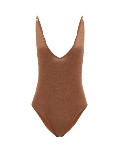 DODO BAR OR Liam rib-knitted bodysuit in hazelnut brown ~ deep V-neck bodysuits - flipped