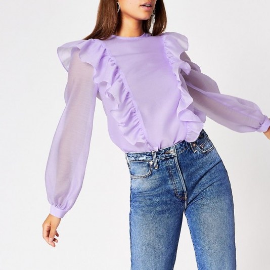 RIVER ISLAND Light purple frill sheer top – ruffle detail blouse - flipped