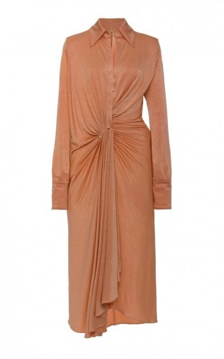 DoDo Bar Or Lorenne Ruched Satin-Jersey Dress ~ neutral dresses