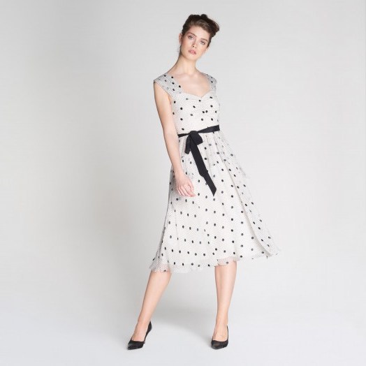 L.K. BENNETT LOTTIE MONOCHROME SPOT PRINT TIERED DRESS / vintage style dresses - flipped