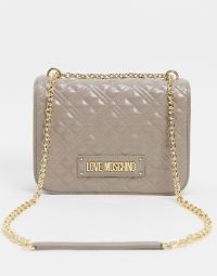 Love Moschino quilted shoulder bag in taupe / designer logo flap bags / chain strap handbags